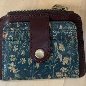 Patricia Nash Tuscan Fields Cassis Bifold Leather Green Brown Floral Wallet